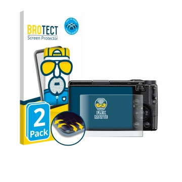 Vorderseite einer Produktverpackung mit dem Markenlogo BROTECT. Daneben ist das Gerät Ricoh GR IV HDF 2025 mit dem zugehörigen