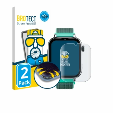 Vorderseite einer Produktverpackung mit dem Markenlogo BROTECT. Daneben ist das Gerät SaveFamily SaveWatch Plus 2 mit dem zuge