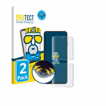 Vorderseite einer Produktverpackung mit dem Markenlogo BROTECT. Daneben ist das Gerät Nubia Flip 2 mit dem zugehörigen Display