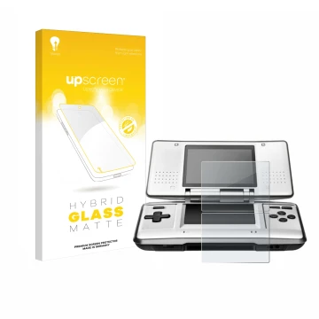 Vorderseite einer Produktverpackung mit dem Markenlogo upscreen. Daneben ist das Gerät Nintendo DS mit dem zugehörigen Display