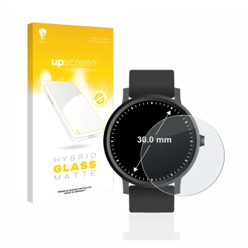 Vorderseite einer Produktverpackung mit dem Markenlogo upscreen. Daneben ist das Gerät Armbanduhren (Kreisrund, ø: 30 mm) mit 