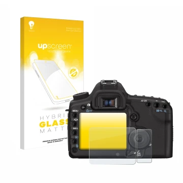 Vorderseite einer Produktverpackung mit dem Markenlogo upscreen. Daneben ist das Gerät Canon EOS 5D Mark II mit dem zugehörige