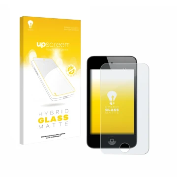 Vorderseite einer Produktverpackung mit dem Markenlogo upscreen. Daneben ist das Gerät Apple iPod Touch (4. Gen.) mit dem zuge