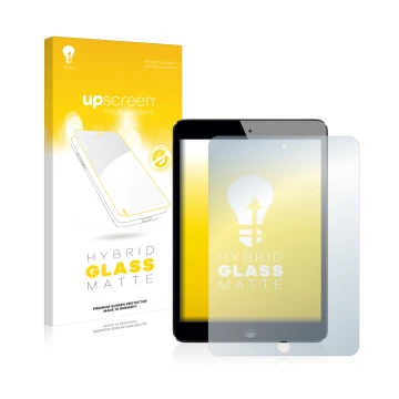 Vorderseite einer Produktverpackung mit dem Markenlogo upscreen. Daneben ist das Gerät Apple iPad Mini 2 2013 mit dem zugehöri