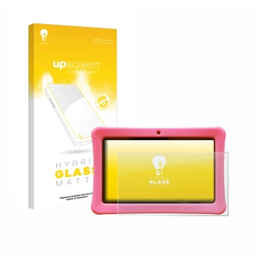 Vorderseite einer Produktverpackung mit dem Markenlogo upscreen. Daneben ist das Gerät Contixo Kids 7