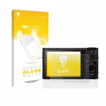 Vorderseite einer Produktverpackung mit dem Markenlogo upscreen. Daneben ist das Gerät Sony Cyber-Shot DSC-RX100 III mit dem z