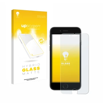 Vorderseite einer Produktverpackung mit dem Markenlogo upscreen. Daneben ist das Gerät Apple iPhone 6 mit dem zugehörigen Disp