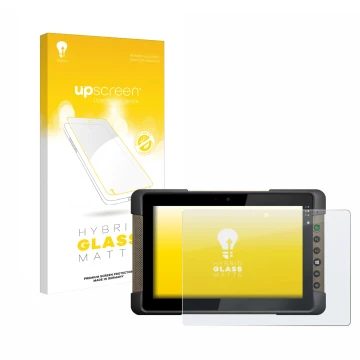 Vorderseite einer Produktverpackung mit dem Markenlogo upscreen. Daneben ist das Gerät Getac T800 mit dem zugehörigen Displays