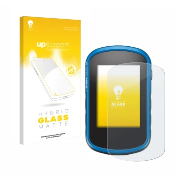 Vorderseite einer Produktverpackung mit dem Markenlogo upscreen. Daneben ist das Gerät Garmin eTrex Touch 35 mit dem zugehörig