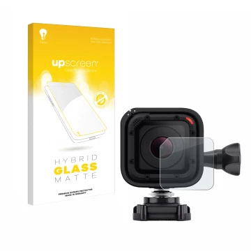 Vorderseite einer Produktverpackung mit dem Markenlogo upscreen. Daneben ist das Gerät GoPro Hero 4 Session Linse (Gehäuse) mi