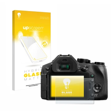 Vorderseite einer Produktverpackung mit dem Markenlogo upscreen. Daneben ist das Gerät Panasonic Lumix DMC-FZ300 mit dem zugeh