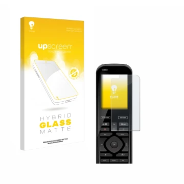 Vorderseite einer Produktverpackung mit dem Markenlogo upscreen. Daneben ist das Gerät Logitech Harmony 950 mit dem zugehörige