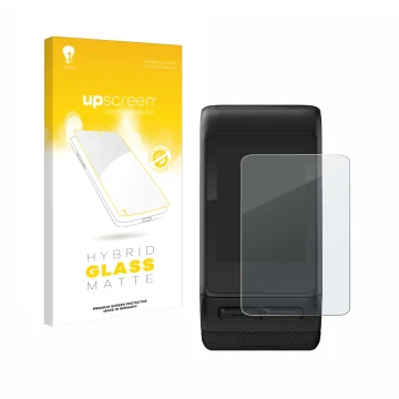 Vorderseite einer Produktverpackung mit dem Markenlogo upscreen. Daneben ist das Gerät Garmin vivoactive HR mit dem zugehörige