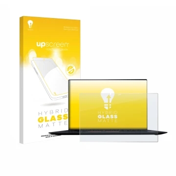 Vorderseite einer Produktverpackung mit dem Markenlogo upscreen. Daneben ist das Gerät Lenovo ThinkPad X1 Yoga (2. Gen.) mit d