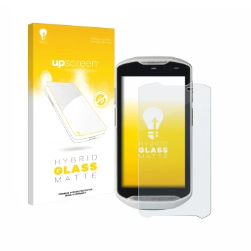 Vorderseite einer Produktverpackung mit dem Markenlogo upscreen. Daneben ist das Gerät Zebra TC51 mit dem zugehörigen Displays