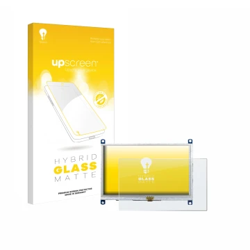 Vorderseite einer Produktverpackung mit dem Markenlogo upscreen. Daneben ist das Gerät Raspberry Pi Touchscreen 5