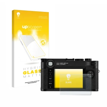 Vorderseite einer Produktverpackung mit dem Markenlogo upscreen. Daneben ist das Gerät Leica M10 mit dem zugehörigen Displaysc