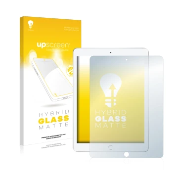 Vorderseite einer Produktverpackung mit dem Markenlogo upscreen. Daneben ist das Gerät Apple iPad 9.7 2017 (5. Gen.) mit dem z