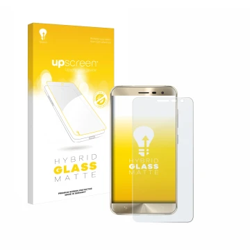 Vorderseite einer Produktverpackung mit dem Markenlogo upscreen. Daneben ist das Gerät ASUS ZenFone 3 ZE552KL mit dem zugehöri