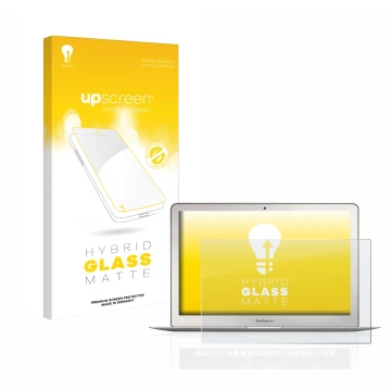 Vorderseite einer Produktverpackung mit dem Markenlogo upscreen. Daneben ist das Gerät Apple MacBook Air 13