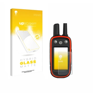 Vorderseite einer Produktverpackung mit dem Markenlogo upscreen. Daneben ist das Gerät Garmin Atemos 100 mit dem zugehörigen D