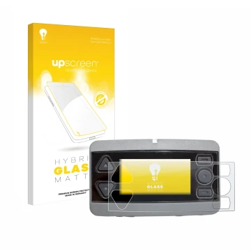 Vorderseite einer Produktverpackung mit dem Markenlogo upscreen. Daneben ist das Gerät Airbus P8GR mit dem zugehörigen Display