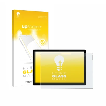 Vorderseite einer Produktverpackung mit dem Markenlogo upscreen. Daneben ist das Gerät Microsoft Surface Book 2 13.5