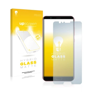 Vorderseite einer Produktverpackung mit dem Markenlogo upscreen. Daneben ist das Gerät Honor View 10 mit dem zugehörigen Displ