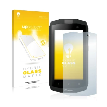 Vorderseite einer Produktverpackung mit dem Markenlogo upscreen. Daneben ist das Gerät Crosscall Trekker M1 Core mit dem zugeh