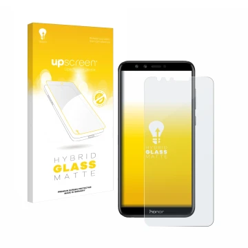 Vorderseite einer Produktverpackung mit dem Markenlogo upscreen. Daneben ist das Gerät Honor 9 Lite mit dem zugehörigen Displa