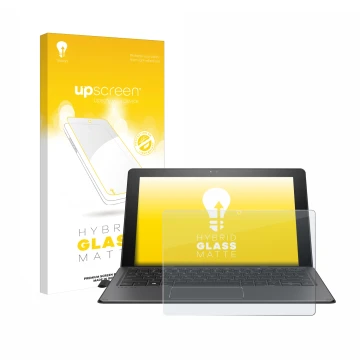 Vorderseite einer Produktverpackung mit dem Markenlogo upscreen. Daneben ist das Gerät HP Pro x2 612 G2 mit dem zugehörigen Di