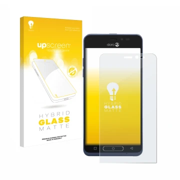 Vorderseite einer Produktverpackung mit dem Markenlogo upscreen. Daneben ist das Gerät Doro 8035 mit dem zugehörigen Displaysc