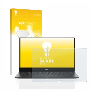Vorderseite einer Produktverpackung mit dem Markenlogo upscreen. Daneben ist das Gerät Dell XPS 13 9370 mit dem zugehörigen Di