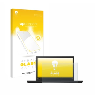 Vorderseite einer Produktverpackung mit dem Markenlogo upscreen. Daneben ist das Gerät Lenovo ThinkPad T480 mit dem zugehörige