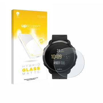 Vorderseite einer Produktverpackung mit dem Markenlogo upscreen. Daneben ist das Gerät Suunto 3 Fitness mit dem zugehörigen Di