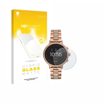 Vorderseite einer Produktverpackung mit dem Markenlogo upscreen. Daneben ist das Gerät Fossil Q Venture HR (4.Gen) mit dem zug