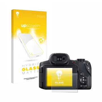 Vorderseite einer Produktverpackung mit dem Markenlogo upscreen. Daneben ist das Gerät Canon PowerShot SX70 HS mit dem zugehör