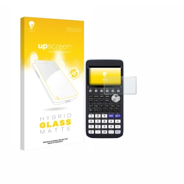 Vorderseite einer Produktverpackung mit dem Markenlogo upscreen. Daneben ist das Gerät Casio FX-CG50 mit dem zugehörigen Displ