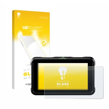 Vorderseite einer Produktverpackung mit dem Markenlogo upscreen. Daneben ist das Gerät Atomos Shinobi mit dem zugehörigen Disp