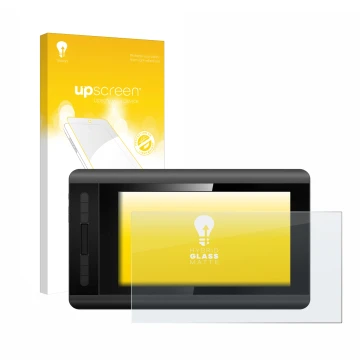 Vorderseite einer Produktverpackung mit dem Markenlogo upscreen. Daneben ist das Gerät XP-Pen Artist 12 mit dem zugehörigen Di