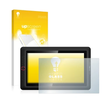 Vorderseite einer Produktverpackung mit dem Markenlogo upscreen. Daneben ist das Gerät XP-Pen Artist 15.6 Pro mit dem zugehöri