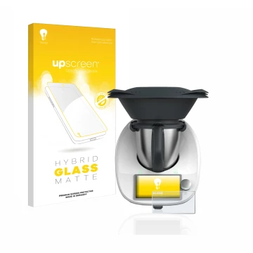 Vorderseite einer Produktverpackung mit dem Markenlogo upscreen. Daneben ist das Gerät Vorwerk Thermomix TM6 mit dem zugehörig