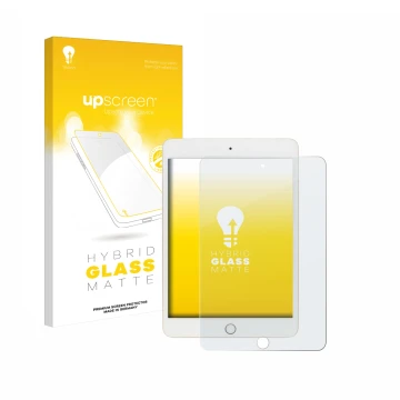 Vorderseite einer Produktverpackung mit dem Markenlogo upscreen. Daneben ist das Gerät Apple iPad Mini 5 2019 (5. Gen.) mit de