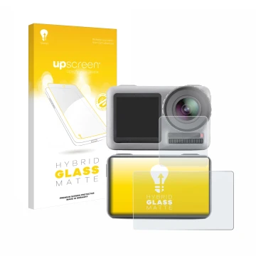 Vorderseite einer Produktverpackung mit dem Markenlogo upscreen. Daneben ist das Gerät DJI Osmo Action mit dem zugehörigen Dis