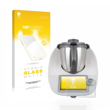 Vorderseite einer Produktverpackung mit dem Markenlogo upscreen. Daneben ist das Gerät Vorwerk Bimby TM6 mit dem zugehörigen D