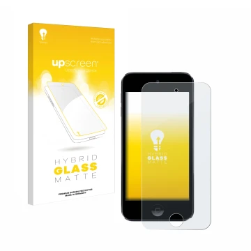 Vorderseite einer Produktverpackung mit dem Markenlogo upscreen. Daneben ist das Gerät Apple iPod Touch (7. Gen.) mit dem zuge