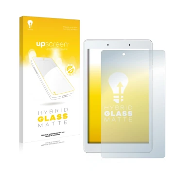 Vorderseite einer Produktverpackung mit dem Markenlogo upscreen. Daneben ist das Gerät Samsung Galaxy Tab A 8.0 WiFi 2019 mit 