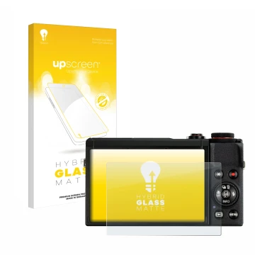 Vorderseite einer Produktverpackung mit dem Markenlogo upscreen. Daneben ist das Gerät Canon PowerShot G7 X Mark III mit dem z