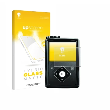 Vorderseite einer Produktverpackung mit dem Markenlogo upscreen. Daneben ist das Gerät Medtronic Minimed 640G mit dem zugehöri