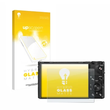 Vorderseite einer Produktverpackung mit dem Markenlogo upscreen. Daneben ist das Gerät Sony Cyber-Shot DSC-RX100 VII mit dem z